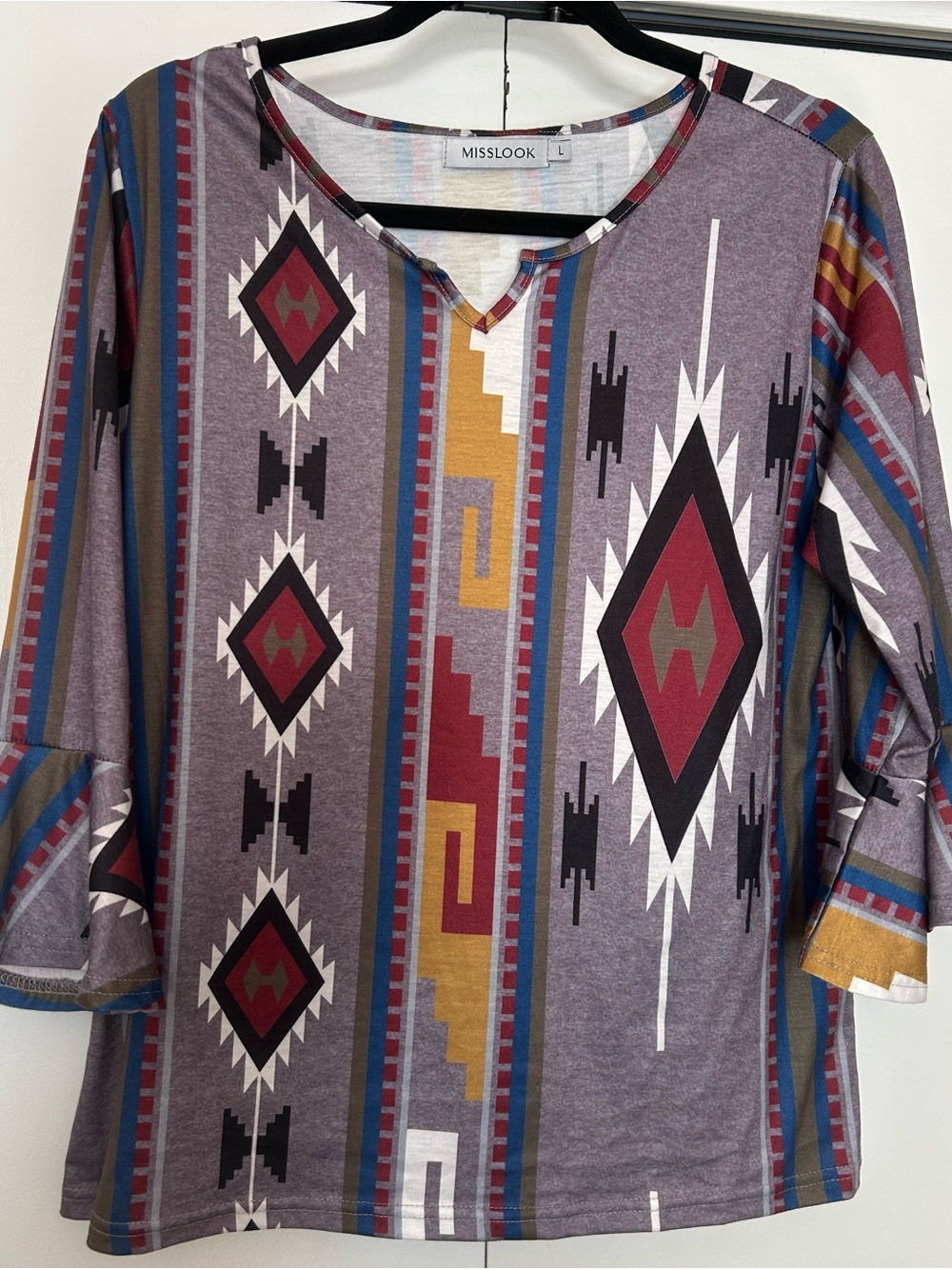 Misslook 3/4 Sleeve Tribal Design Tee Top
